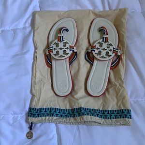 Tory Burch Mignon White Rainbow Multicolor Miller Sandals 9